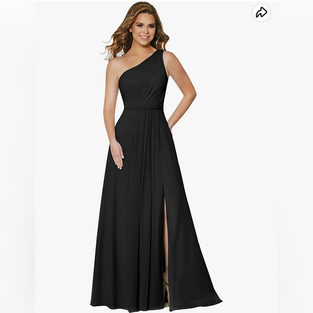 Women's One Shoulder Bridesmaid Dress Chiffon Gown with Pockets